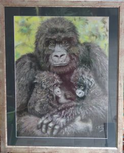 Pastel painted gorilla family / Familia de gorilas pintada a pastel